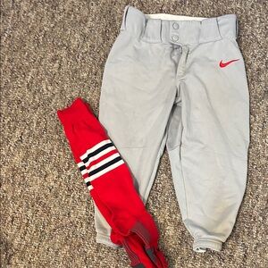Nike Kids Gray Baseball Pants with Red Socks